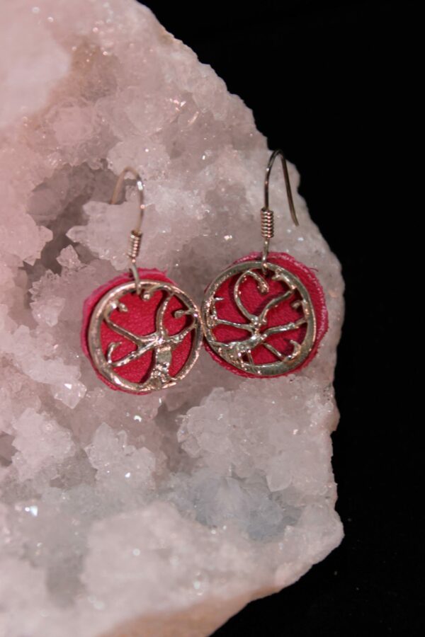 Boucles d'oreilles en argent et cuir rose